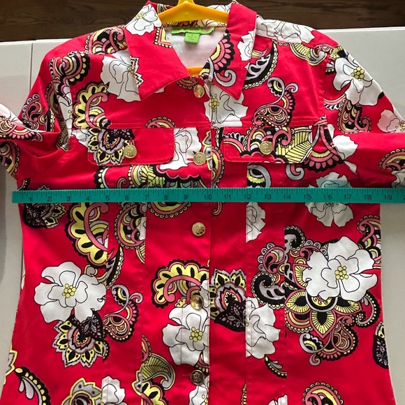 Red Print Jacket 8 Button Up Lightweight Artsy - Picture 7 of 9
